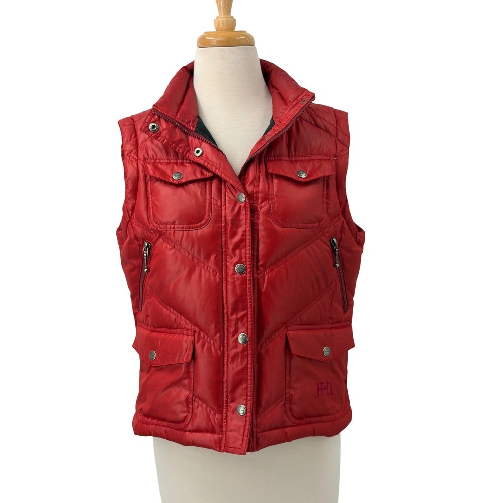 Harley-Davidson Women's Red Down Feather Puffer Vest Embroidered Logo Size S